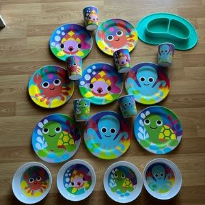 French Bull set of 8 plates, 4 bowls, 6 cups (4 plates sell for $25) and a Nuby